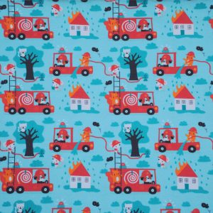 Fabric swatch with fire engine design