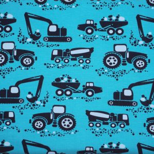 Fabric swatch with tractors, trucks and diggers