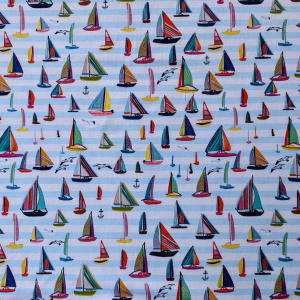 Fabric swatch with a sailboat design