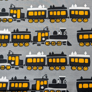 Fabric swatch with steam train design